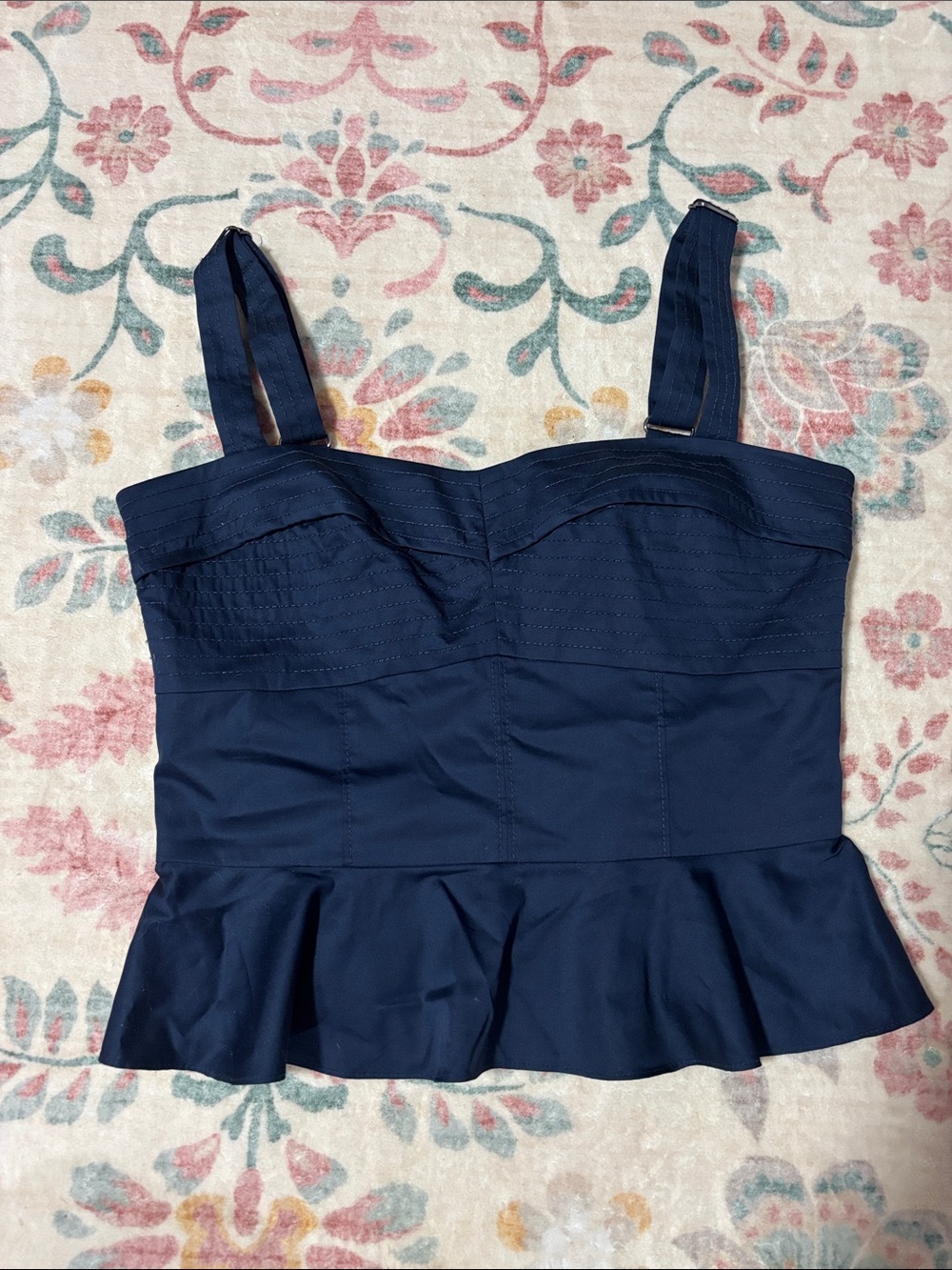 Veronica Beard Navy Fitted Peplum Tank